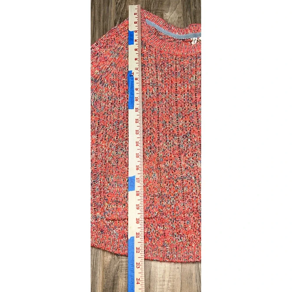 Anthropologie Moth Pink Multicolor Cropped Sweater 3/4 Sleeve W/ Pockets, Medium
